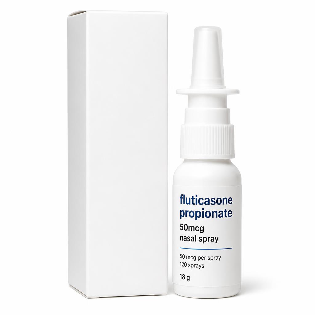 Flonase 50mcg nasal spray bottle and packaging