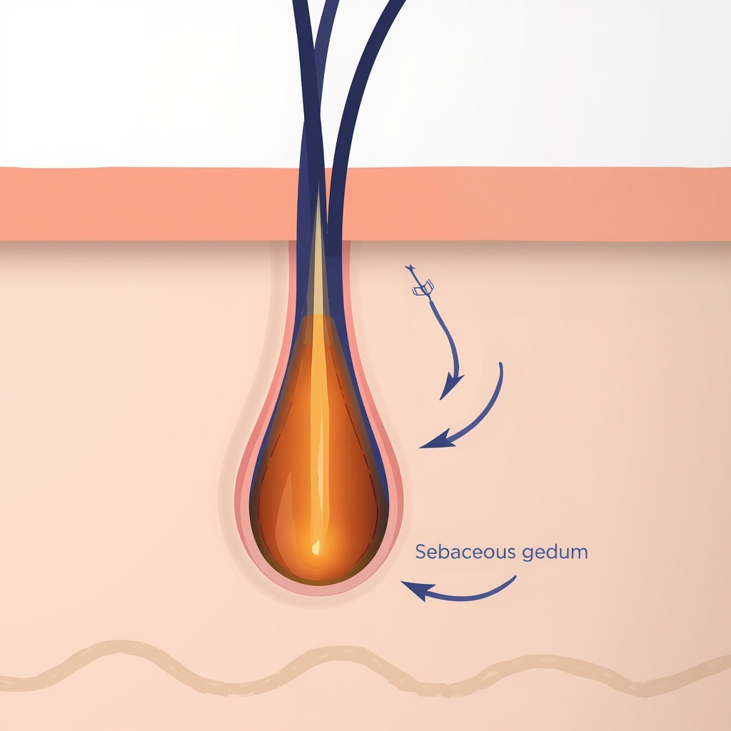 Isotretinoin reducing sebaceous gland size and sebum production mechanism diagram
